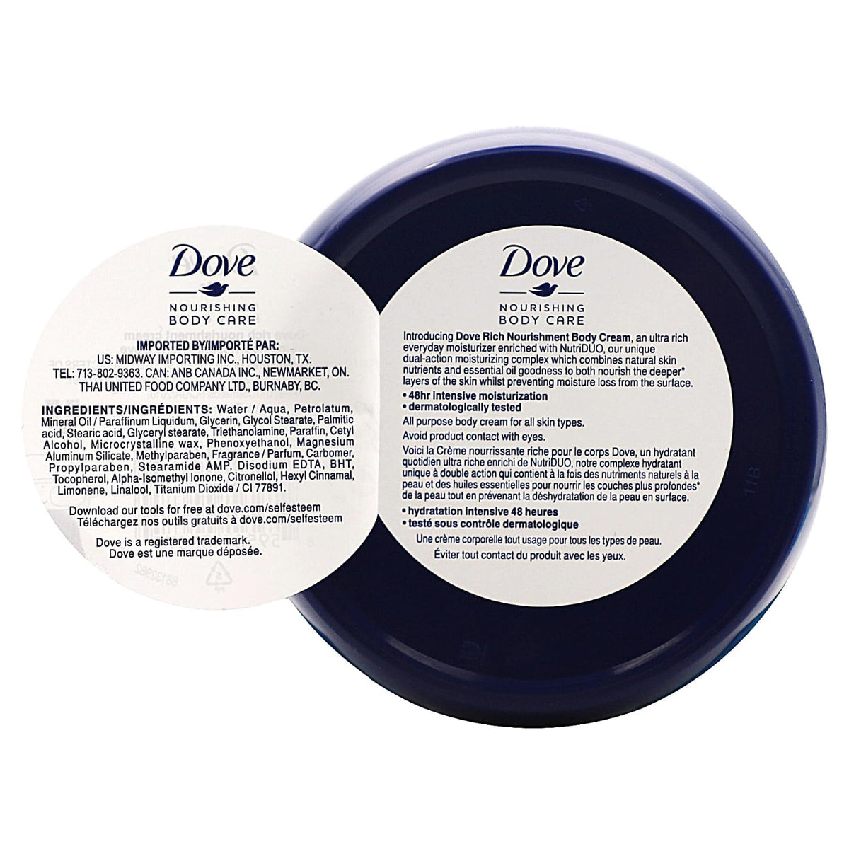 Dove Nourishing Body Care, Face, Hand, and Body Rich Nourishment Cream for Extra Dry Skin with 48-Hour Moisturization, 4-Pack, 2.53 Oz Each Jar Dove