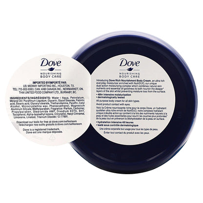 Dove Nourishing Body Care, Face, Hand, and Body Rich Nourishment Cream for Extra Dry Skin with 48-Hour Moisturization, 4-Pack, 2.53 Oz Each Jar Dove
