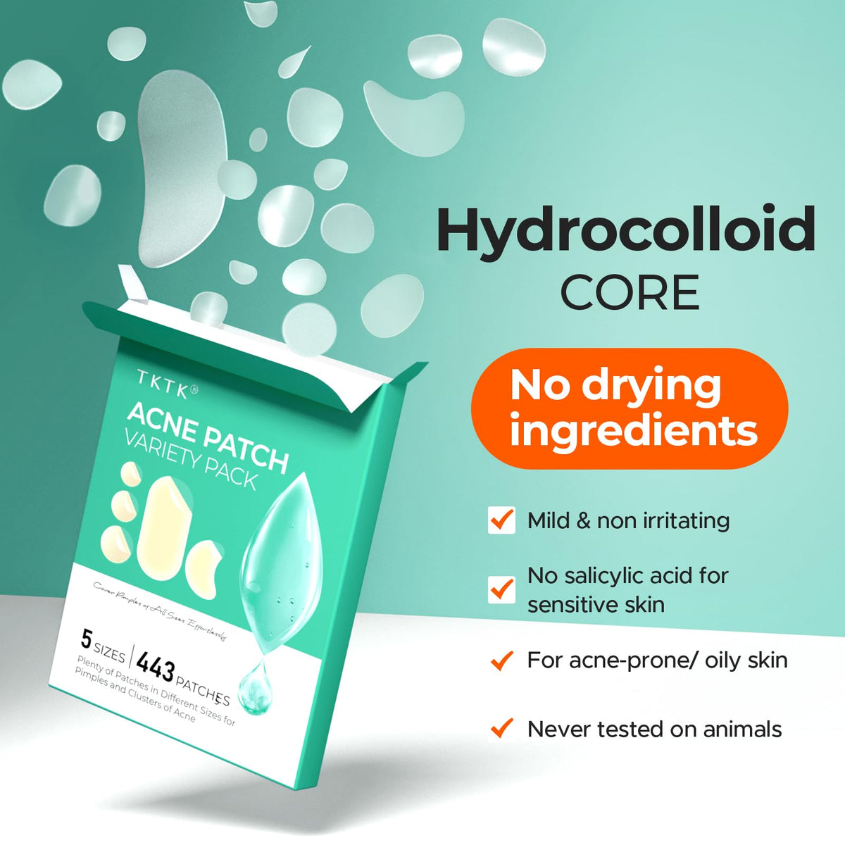 TKTK 443 Count Pimple Patches for Face, Hydrocolloid Acne Cover Patch Bulk TKTK