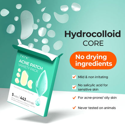 TKTK 443 Count Pimple Patches for Face, Hydrocolloid Acne Cover Patch Bulk TKTK