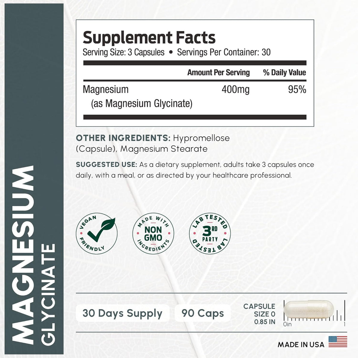 Pure Magnesium Glycinate 400mg Serving - High Absorption Magnesium Glycinate - Mag Bisglycinate for Stress, Bones, Muscles, Nerves, ForestLeaf