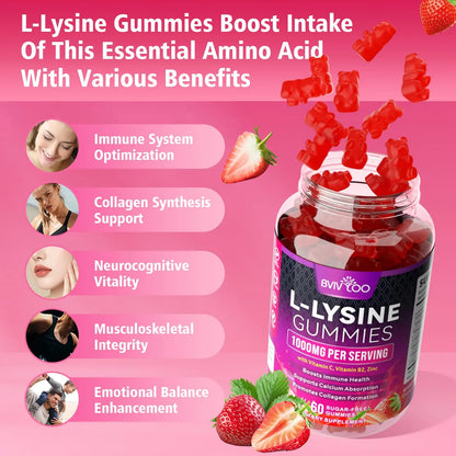 BVIVLOO L-Lysine 1000mg Gummies for Immune Support & Skin Health - High Potency Vegan Gummies, Sugar-Free, Natural Berry Flavor, Gluten-Free Chewable Supplement BVIVLOO