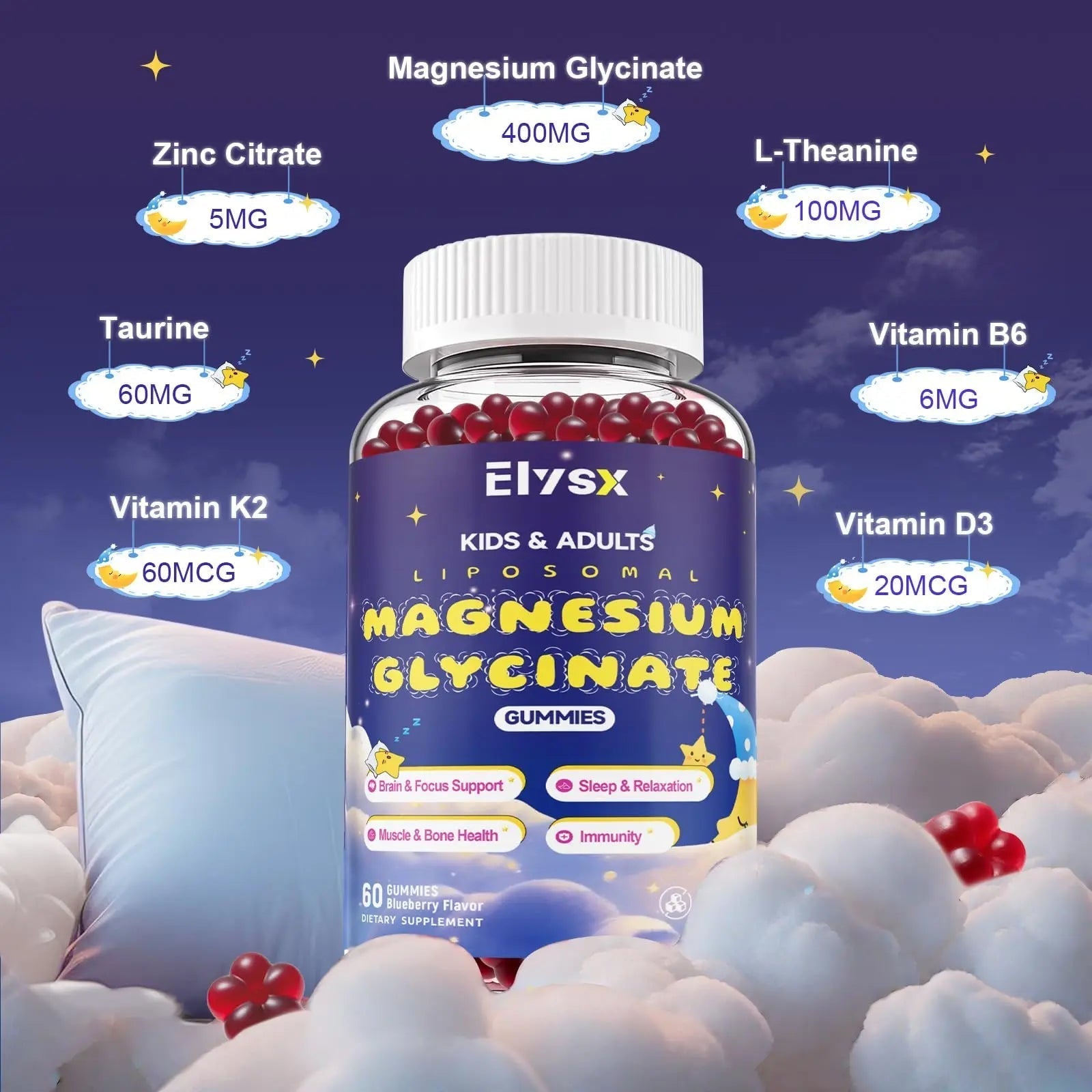 Elysx Kids Methylated Multivitamin Chewable & Liposomal Magnesium Glycinate 400mg Gummies, Immune & Brain, Muscle & Relax Elysx buy australia supplements