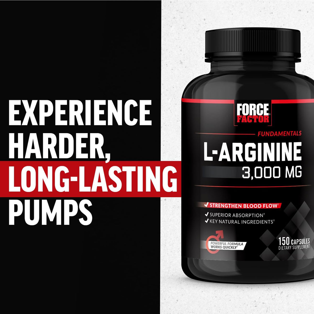 Force Factor L-Arginine Nitric Oxide Supplement with BioPerine to Help Build Muscle and Support Stronger Blood Flow, Circulation, Nutrient Delivery Force Factor