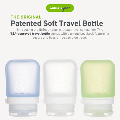 humangear GoToob+ 3-Pack, Large (3.4 fl oz), Clear/Purple/Teal | Refillable & Leak-Proof Silicone Travel Size Bottles with Locking Cap for Toiletries, Camping & TSA Carry-On Gsupps Australia