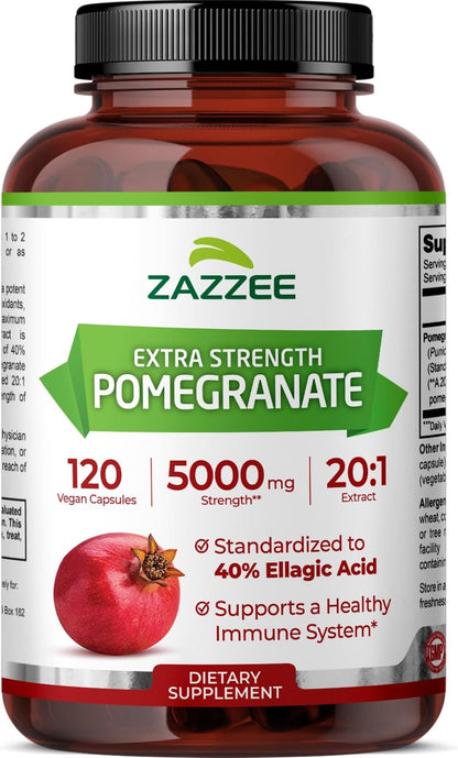 Zazzee Extra Strength Pomegranate 20:1 Extract, 120 Vegan Capsules | 40% Ellagic Acid, 4 Month Supply, Punica Granatum, Antioxidant & Cellular Health Support, Non-GMO, Made in the USA Gsupps Australia
