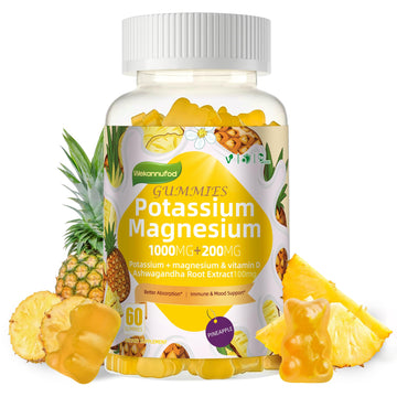 Potassium Magnesium Gummies,High Absorption Magnesium Glycinate,B6,D3,Potassium Citrate for Leg Cramps,Muscle,Electroyte for Adults Kids,Sugar-Free, 60 Gummies (Pineapple) Wekannufod buy australia supplements