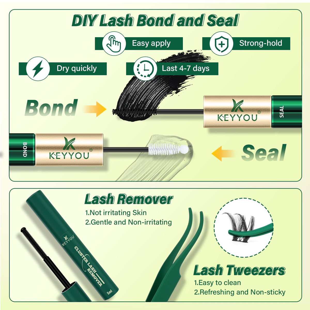 KEYYOU Flora Lash Clusters Kit Flaunt D Curl Natural Lashes 132pcs Lash Extension Kit 8-18mix Lash Clusters Fluffy Lashes with Ultra-Thin Soft Band with Remover Waterproof Bond and Seal(F01 Kit) KEYYOU