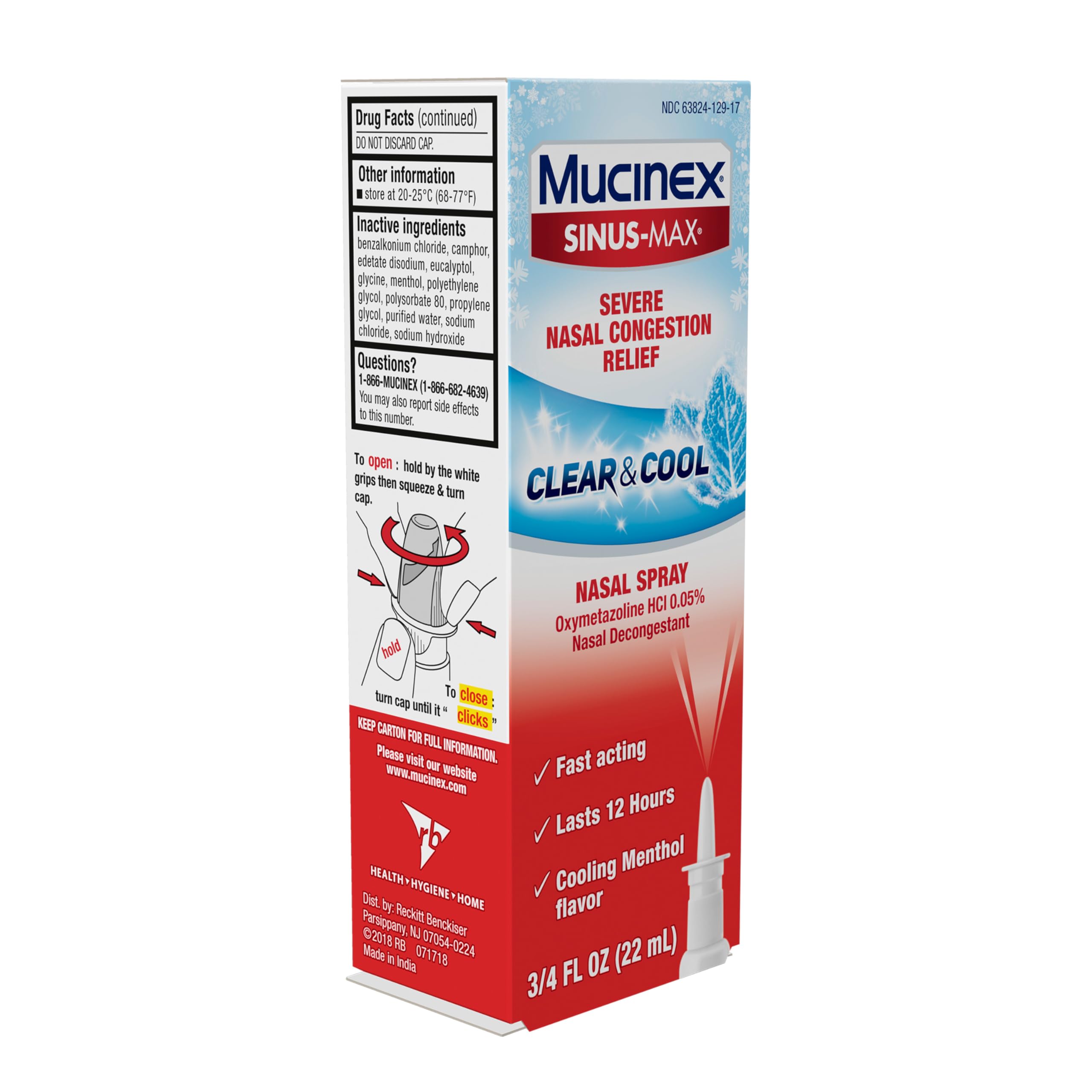 Mucinex Sinus-Max Nasal Spray Decongestant, 12 Hour Over-The-Counter Medication Nose Spray for Sinus Relief, Nasal Decongestants for Adults & Sinus Congestion, Clear & Cool 3/4 Fl Oz(22ML) Mucinex buy australia supplements