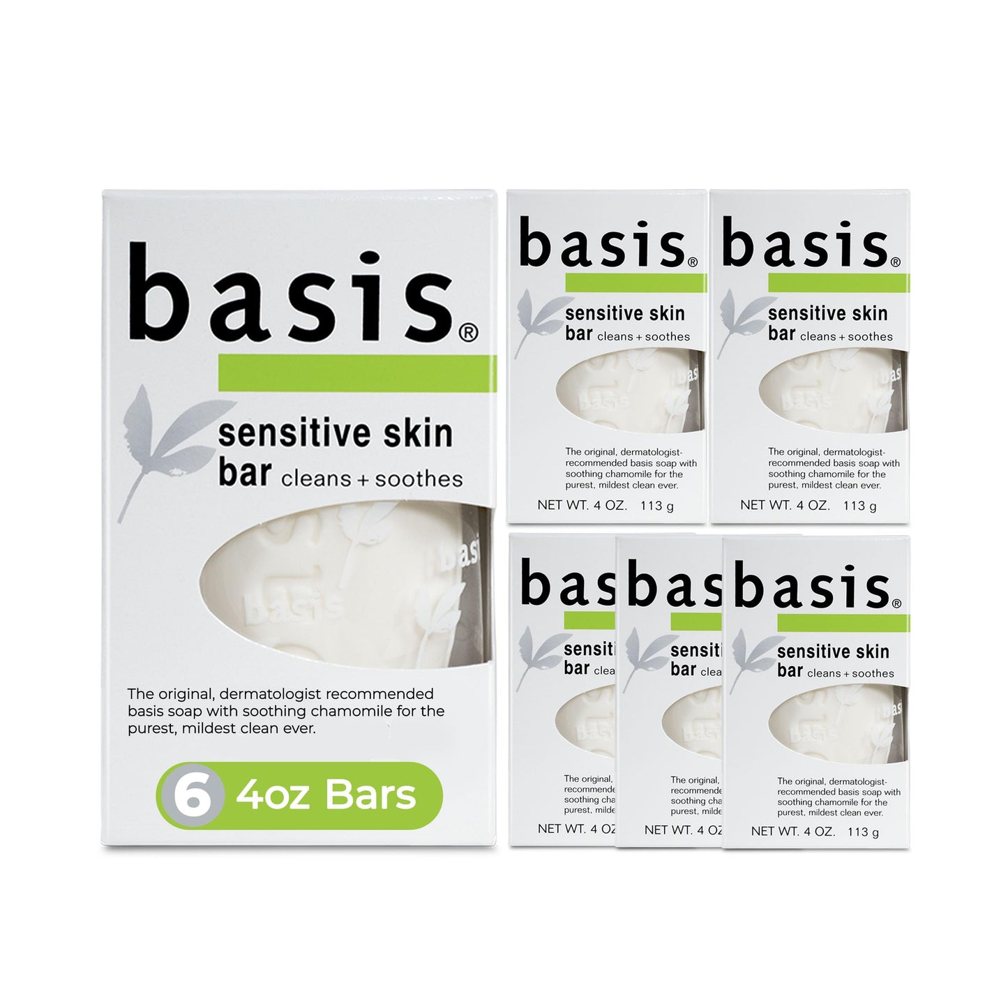 Basis Sensitive Skin Bar Soap for Body, Hands and Face, Unscented Soap Bar for Sensitive Skin with Chamomile and Aloe Vera Basis
