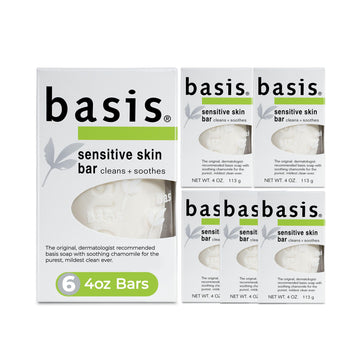 Basis Sensitive Skin Bar Soap for Body, Hands and Face, Unscented Soap Bar for Sensitive Skin with Chamomile and Aloe Vera