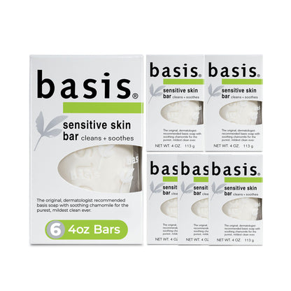 Basis Sensitive Skin Bar Soap for Body, Hands and Face, Multipack, 6 x 4 OZ Basis