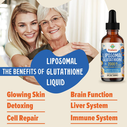 Prunucis 2000MG Liposomal Glutathione Liquid, 98% Absorption, Active Form L-Glutathione Supplement, Prunucis