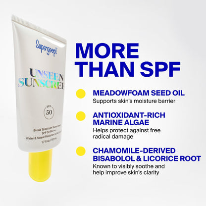 Supergoop! Unseen Sunscreen - SPF 50 - Clear & Invisible Face Sunscreen + Broad Spectrum + Makeup-Gripping Primer Supergoop!