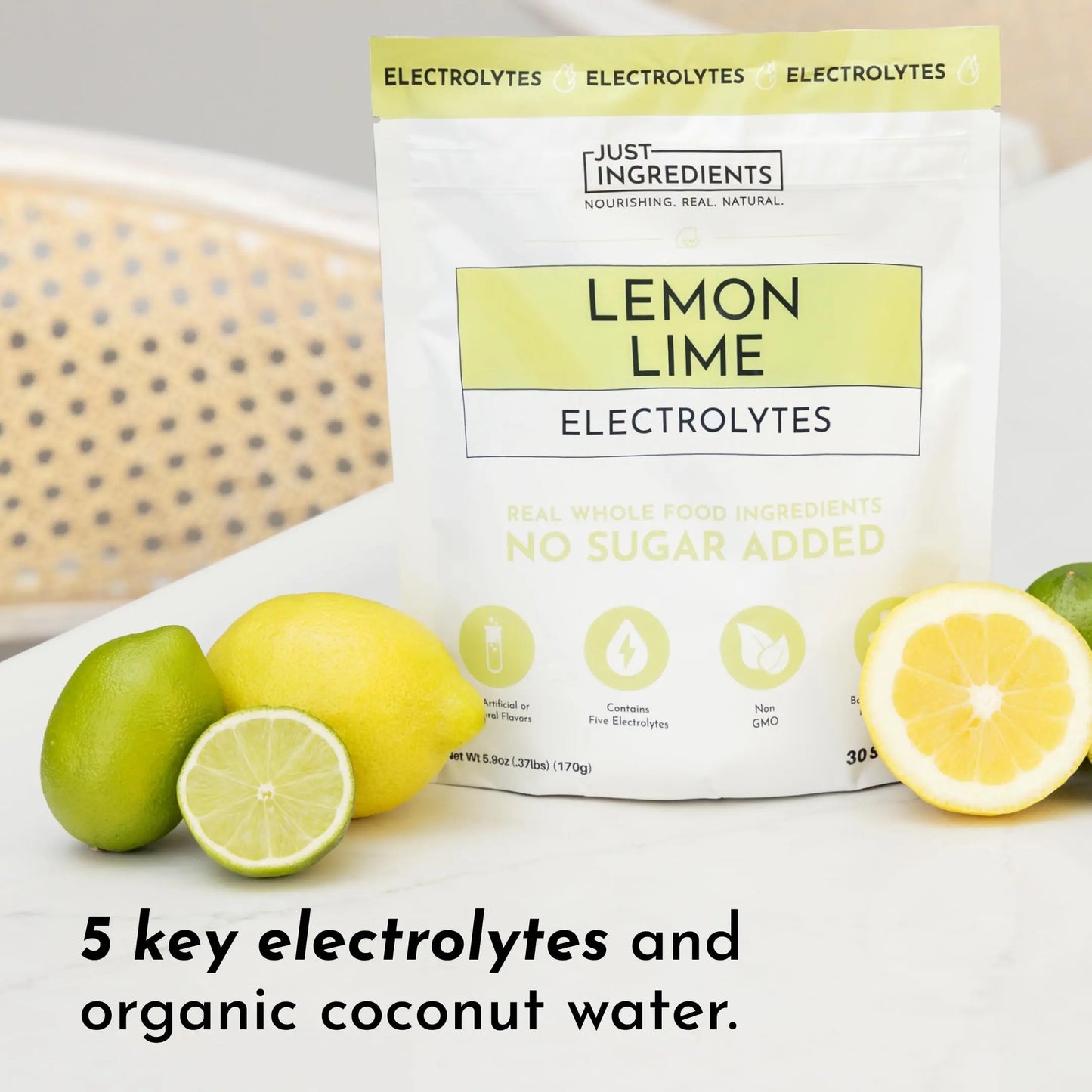 Lemon Lime Electrolytes – 30‑Serving Hydration Drink Mix with Coconut Water, Sea Salt, and Trace Minerals – Supports Energy, Recovery, and Electrolyte Balance* JUST INGREDIENTS