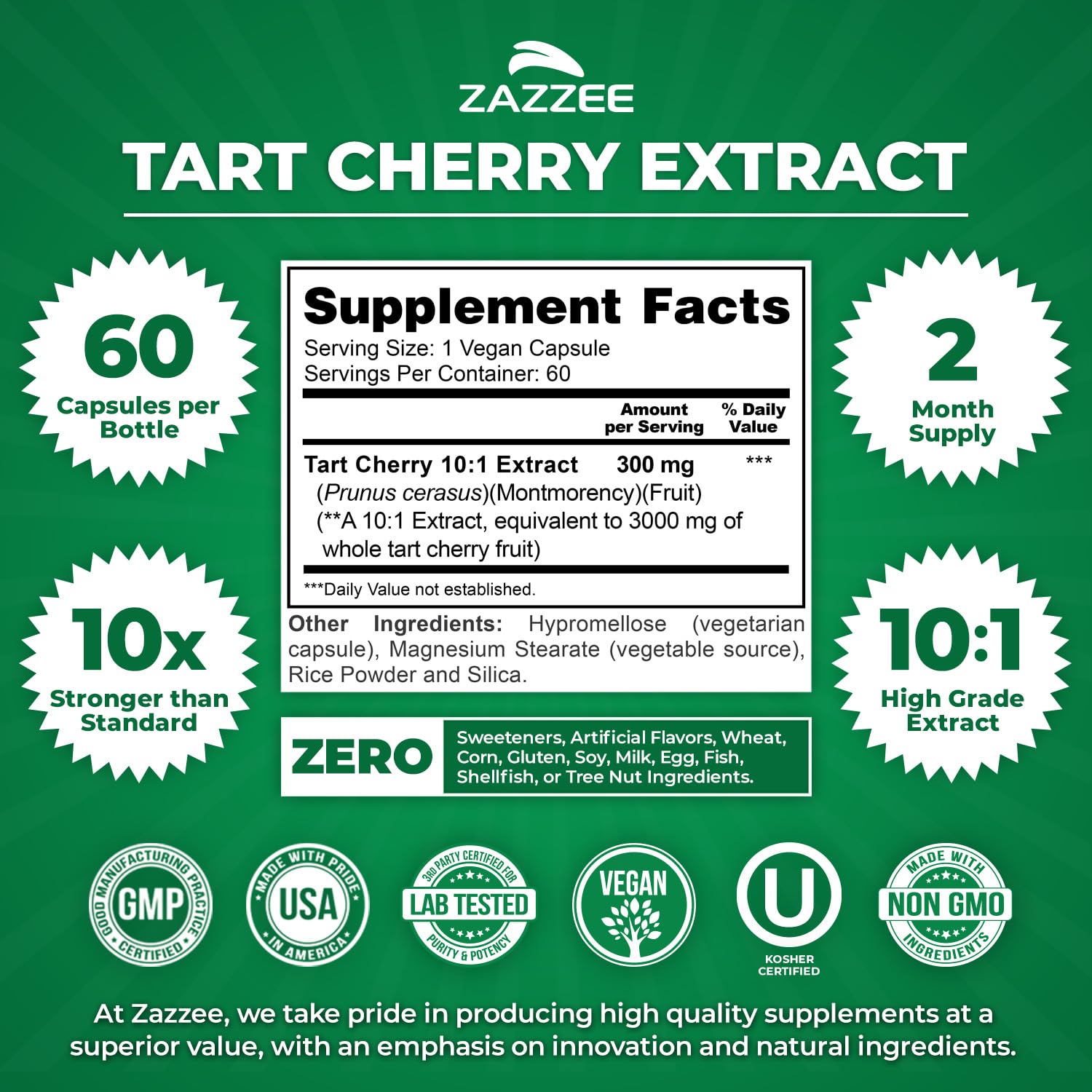 Zazzee Tart Cherry 10:1 Extract, 200 Vegan Capsules, 6+ Month Supply | Montmorency Cherry, Certified Kosher, Joint & Uric Acid Support, Antioxidant Support Formula, Non-GMO, Made in the USA Gsupps Australia