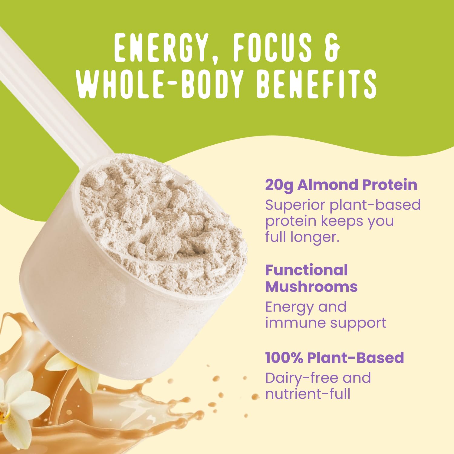 FlavCity Vegan Almond Protein Shake Powder, Vanilla Cream + Reishi & Cordyceps Mushrooms - Focus, Skin, Hair & Joint Support - Organic Fruit All in One Smoothie On-the-Go, 20 Servings FlavCity buy australia supplements