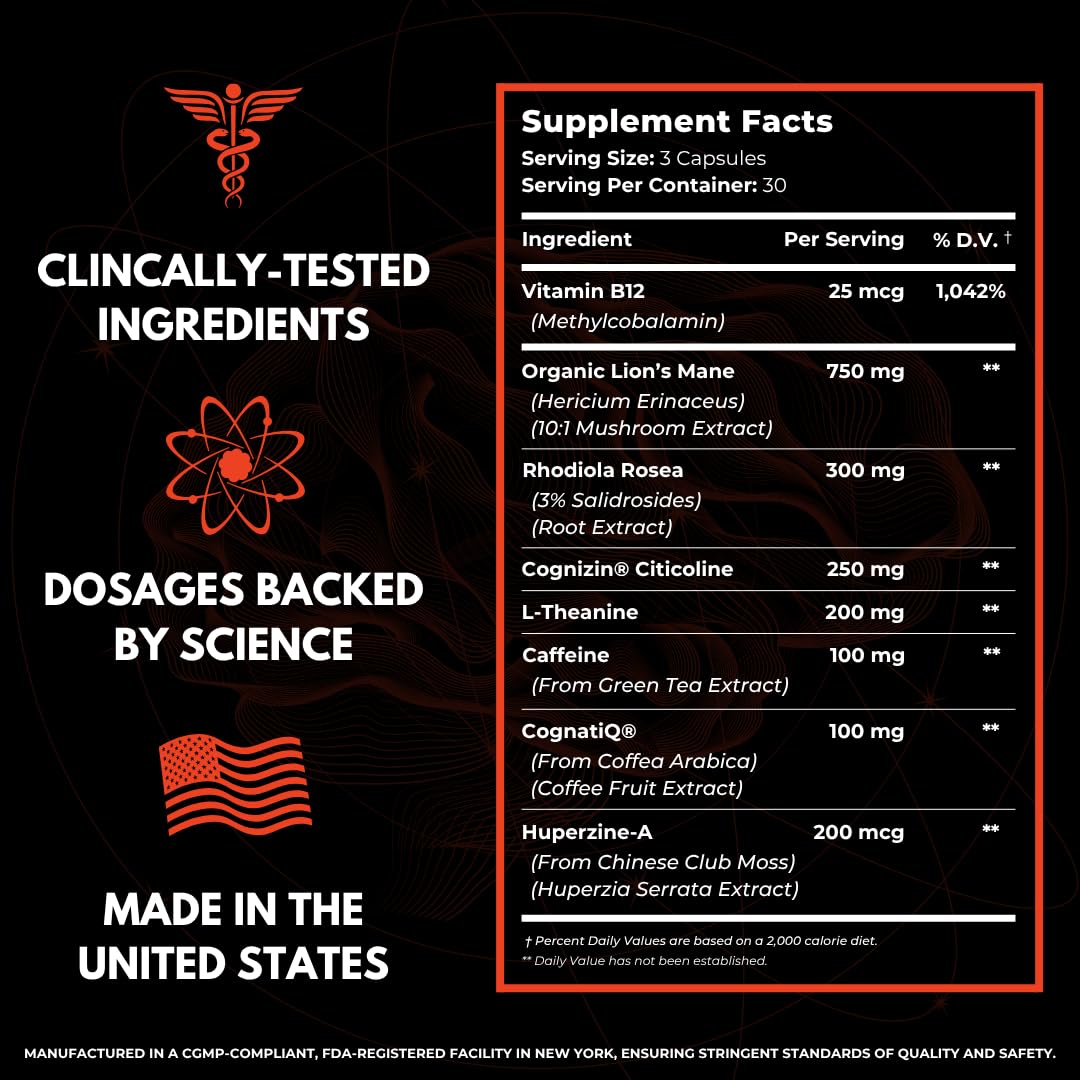 Advanced Nootropic Brain Supplement for Energy, Memory, & Focus | Lion's Mane, Caffeine, L-Theanine, and 5 Additional All-Natural Ingredients to Improve Cognitive Health (90 Capsules) HUMBLEROOTS PERFORMANCE buy australia supplements