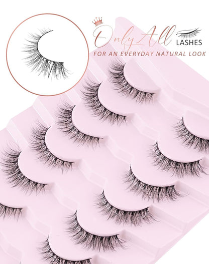 Onlyall Natural Lashes Wispy Lashes Natural Look False Eyelashes Soft Fluffy Fake Eyelashes 7 Pairs D1 Natural (6-13MM) Onlyall
