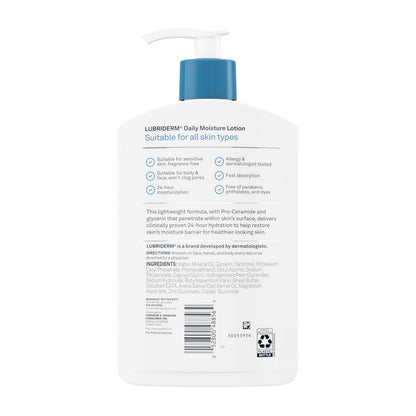 Lubriderm Daily Moisture Body Lotion, Fragrance Free, 16 fl. oz Lubriderm
