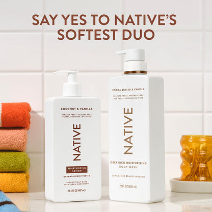 Native Body Lotion Contains Naturally Derived Plant-Based Moisturizers for Women and Men | Restores Dry Skin, Coconut & Vanilla, 16.5 fl oz Native