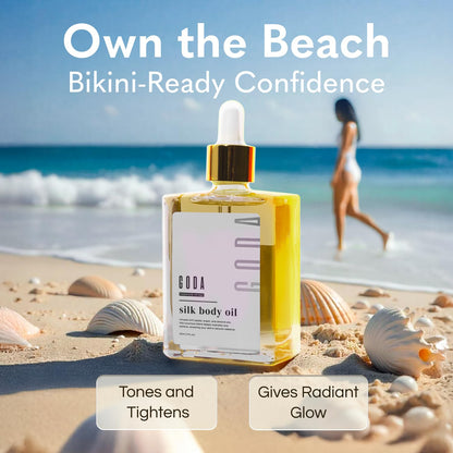GODA Silk Body Oil Women - Firming Anti Aging Moisturizing Formula, Crepey Skin Hydrating After Shower, Scented Organic Blend Premium Skincare GODA