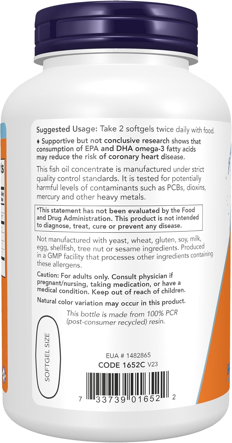 NOW Foods Supplements, Omega-3 180 EPA / 120 DHA, Molecularly Distilled, Cardiovascular Support*, 200 Softgels Gsupps Australia