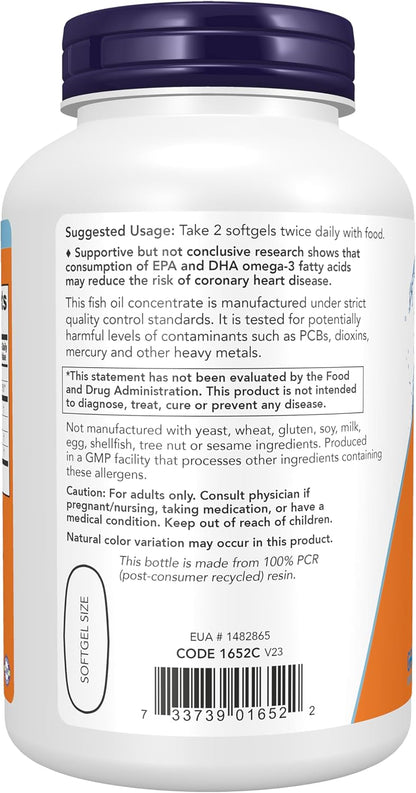 NOW Foods Supplements, Omega-3 180 EPA / 120 DHA, Molecularly Distilled, Cardiovascular Support*, 200 Softgels Gsupps Australia