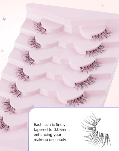 Easeful Half Lashes Natural Corner Eyelashes Wispy Natural Look Clear Band 3/4 Lashes Half-01 Easeful