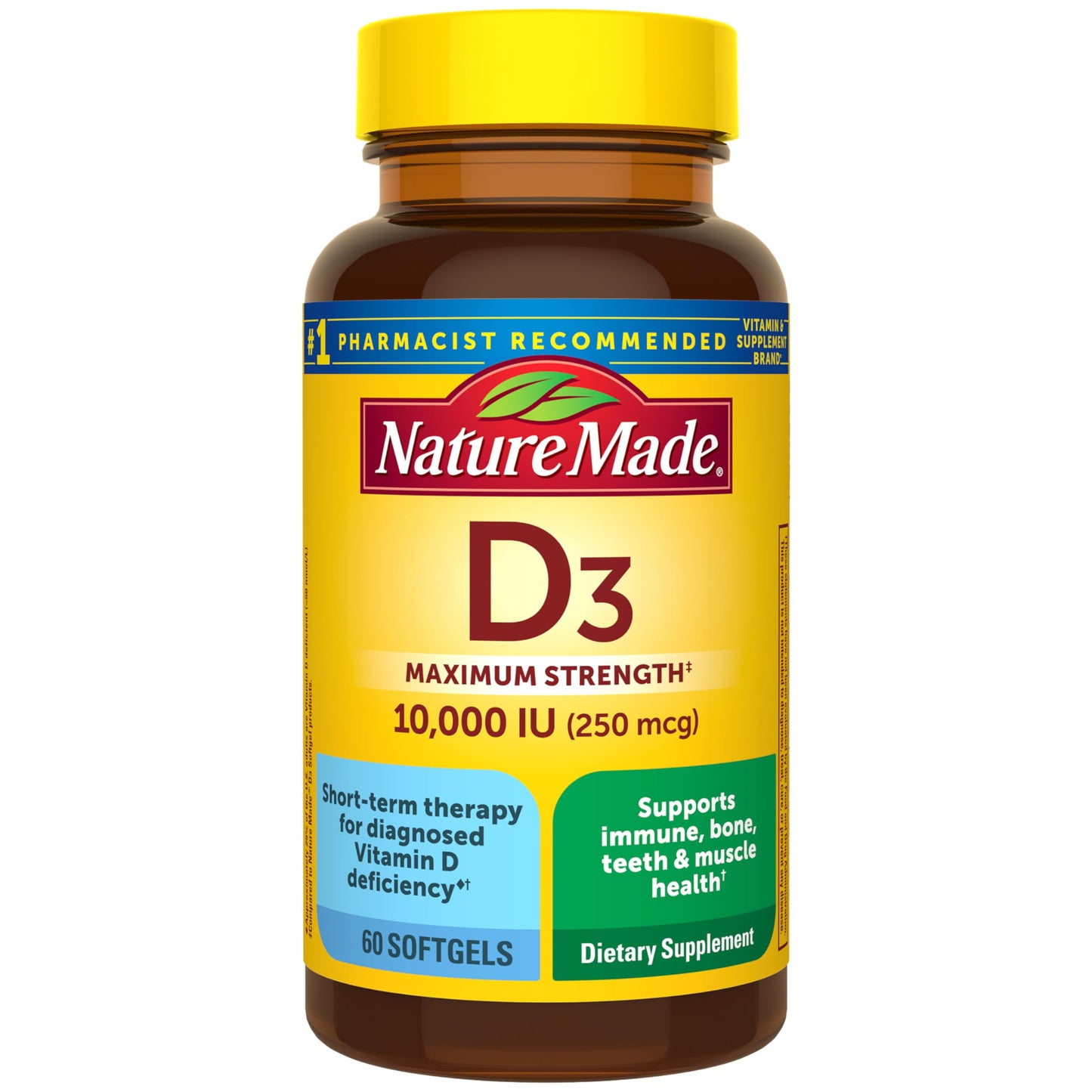 Nature Made Vitamin D3 10000 IU (250 mcg) Maximum Strength, Vitamin D Supplement for Bone and Immune Health Support Nature Made
