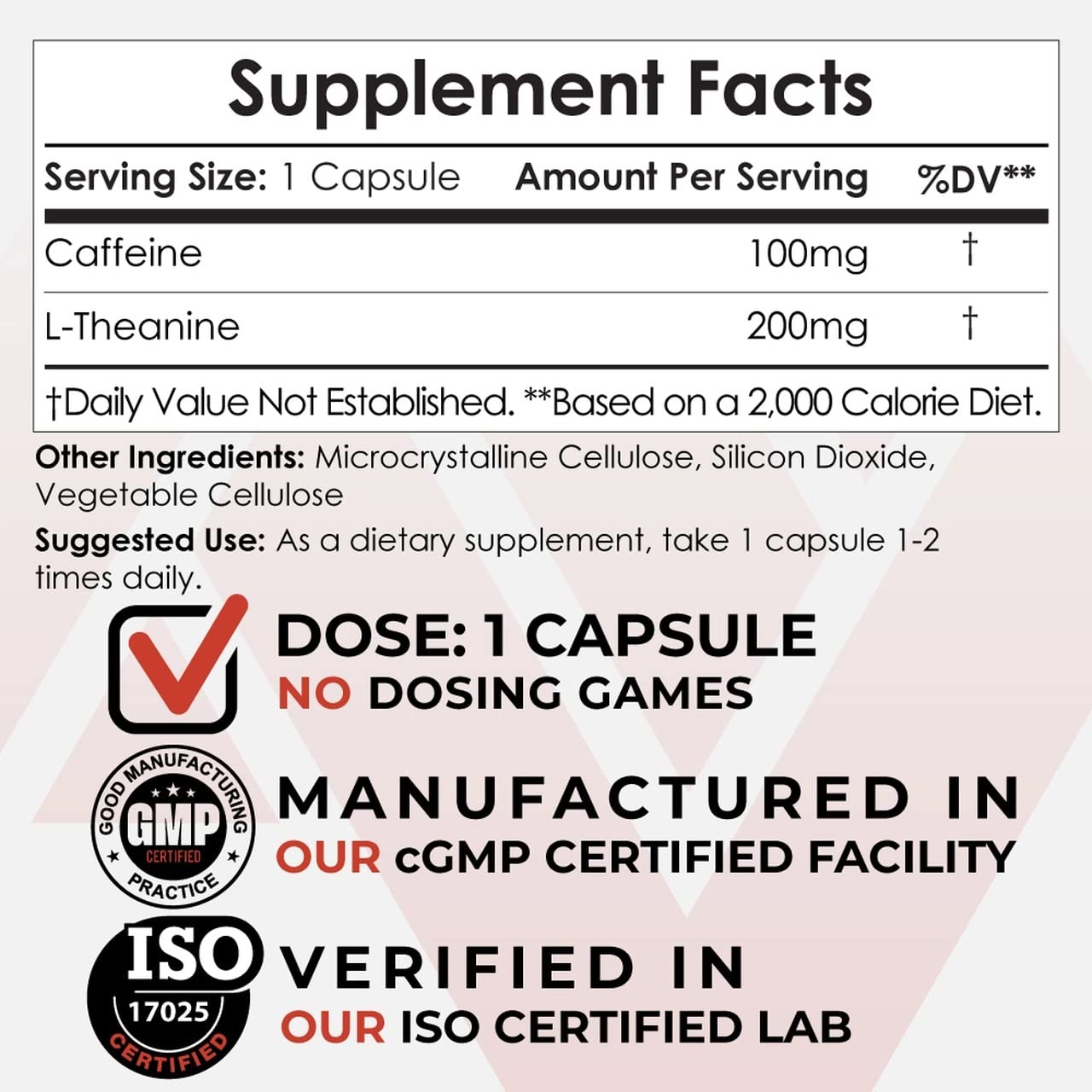 Nootropics Depot Caffeine and L-Theanine Capsules | 60 Pills | Contains 100mg of Caffeine and 200mg of L-Theanine | Natural Supplement | Energy Booster | Mental Focus + Alertness | Coffee Alternative
