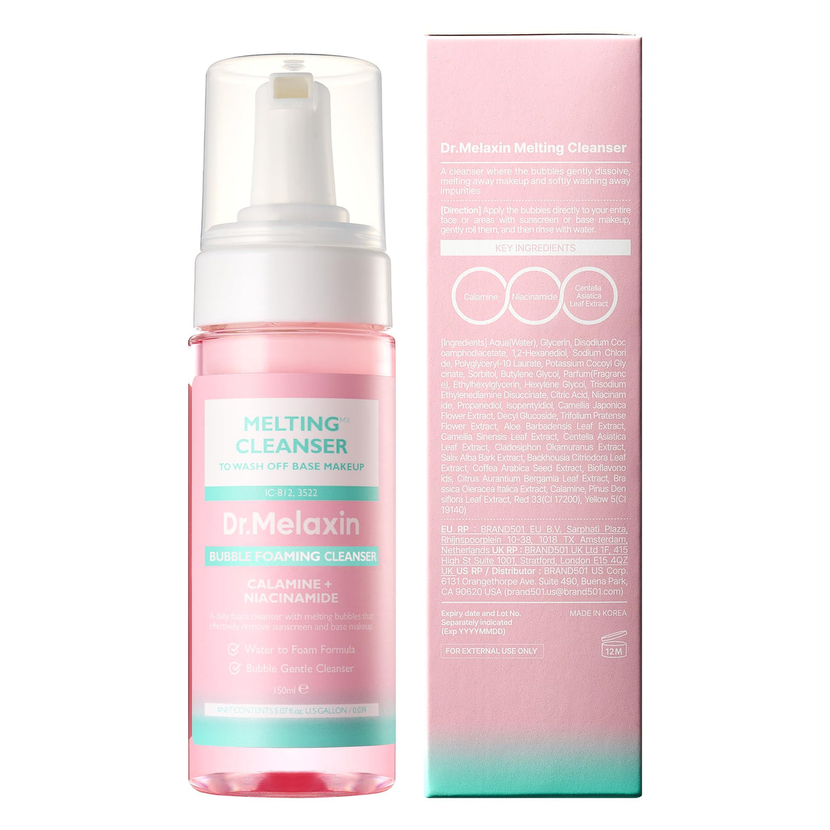 Dr.Melaxin Melting Bubble Foaming Cleanser - Micellar Makeup Remover Face Wash with Calamine and Niacinamide, No Double Cleansing Needed, Gentle Foam Cleanser for Sensitive Skin, K-Beauty Dr.Melaxin