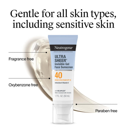 Neutrogena Ultra Sheer Invisible Gel Face Sunscreen SPF 40, Facial Sunscreen & Moisturizer Neutrogena
