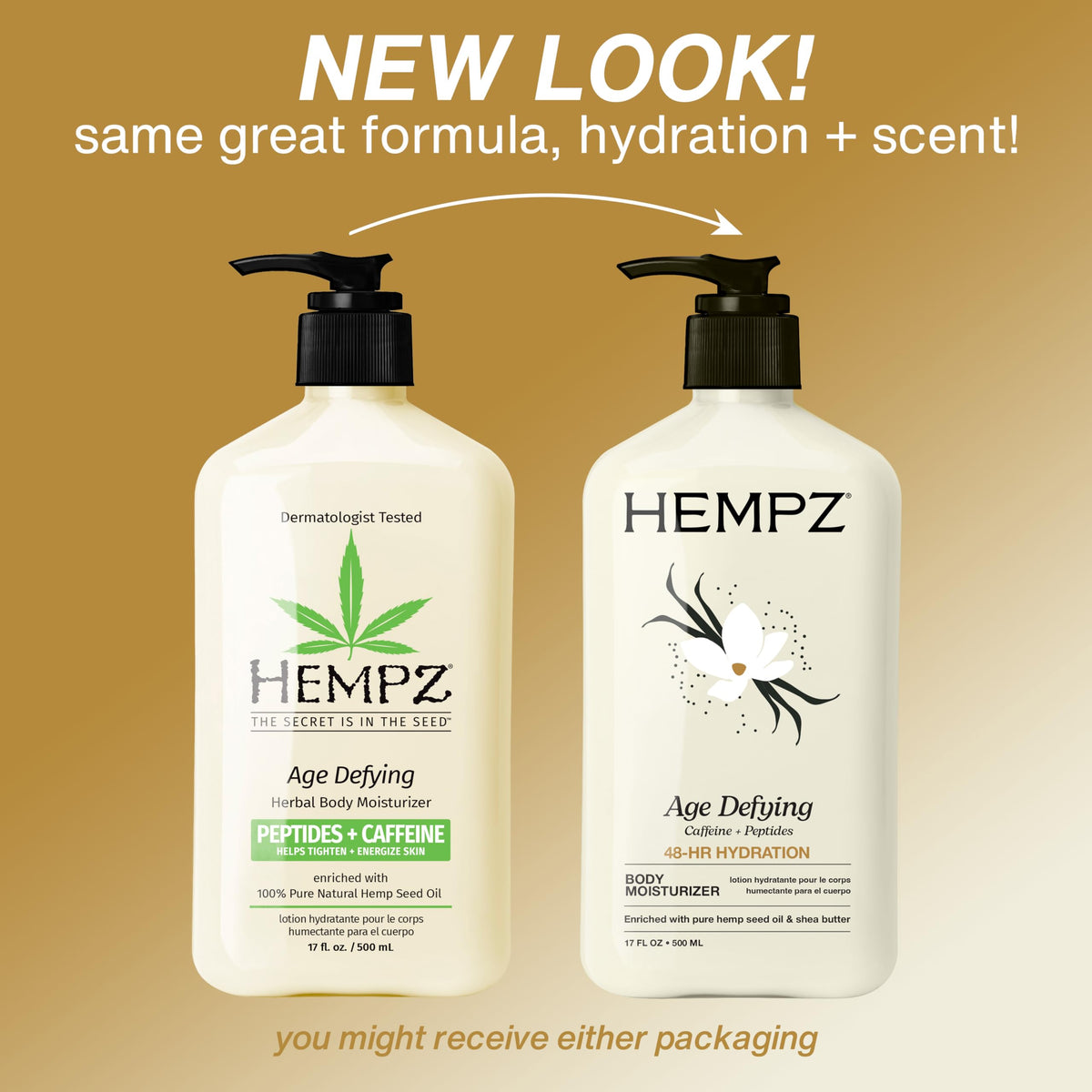 Hempz Age-Defy Body and Hand Lotion for Dry Skin, for Cracked & Crepey Skin, Quick Absorption Moisturizer, Large 17 oz Hempz
