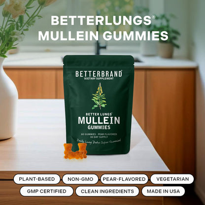 Betterbrand Mullein Chewable Gummies for Lung Cleanse and Detox, Respiratory Health Supplement, 1000mg Mullein Extract per Serving, 60 Gummies Betterbrand