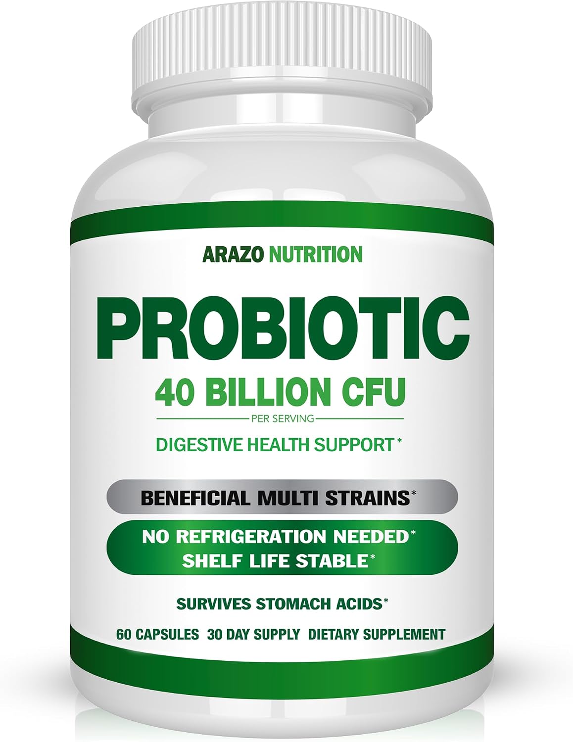Arazo Nutrition Probiotic 40 Billion CFU Per Serving - Shelf Stable with Prebiotics and Acidophilus - Stable Potency Until Expiration – Time Delay Release Probiotics Gsupps Australia