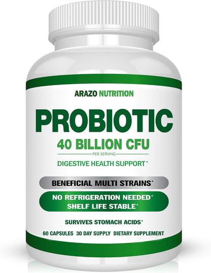 Arazo Nutrition Probiotic 40 Billion CFU Per Serving - Shelf Stable with Prebiotics and Acidophilus - Stable Potency Until Expiration – Time Delay Release Probiotics Gsupps Australia