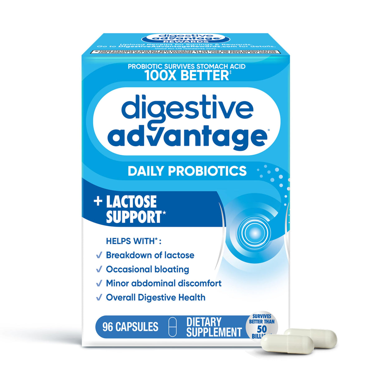 Digestive Advantage Lactose Defense Capsules (96 Count In A Box), Helps Breaks Down Lactose and Defend Against Digestive Upset Digestive Advantage
