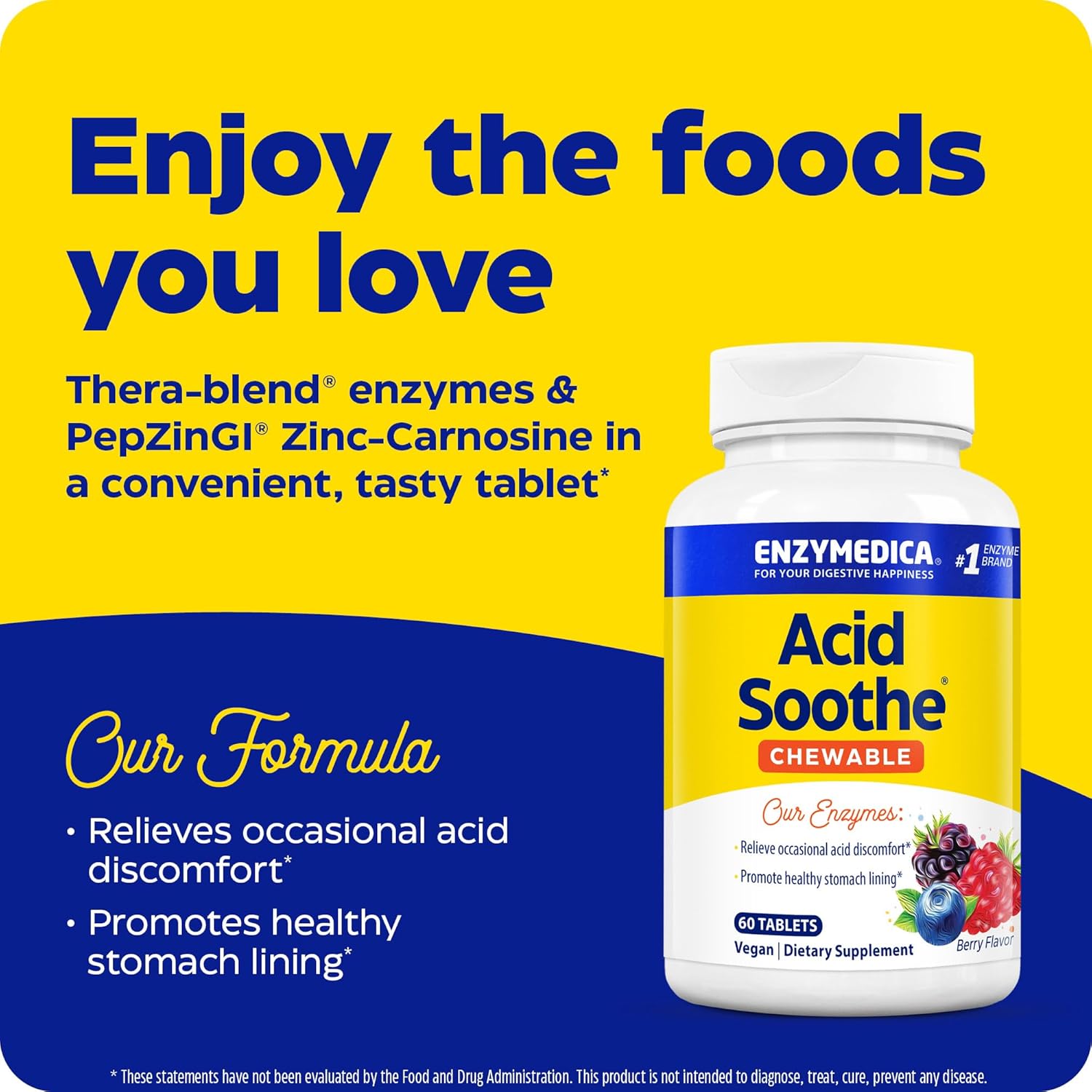 Enzymedica Acid Soothe Chewable Supplement for Women & Men - 60 Tablets Gsupps Australia