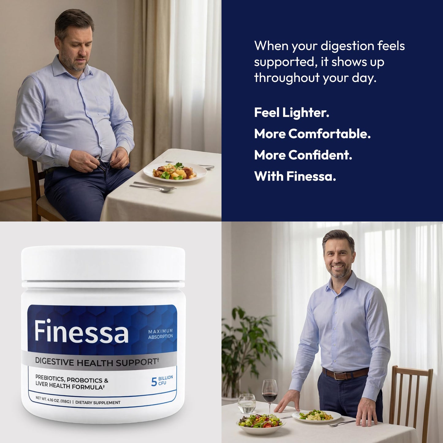 Finessa Digestive Probiotic Drink - 2in1 Digestive Health, Liver Cleanse Detox & Repair | Constipation, Gas and Bloating Relief | Gut Health Blend with Prebiotics & Probiotics Finessa