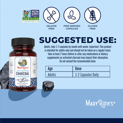 MARYRUTH'S Organics Activated Charcoal Capsules | Substance Adsorption | Derived from Coconut Shells | Vegan Capsules from Pine Trees MARYRUTH'S