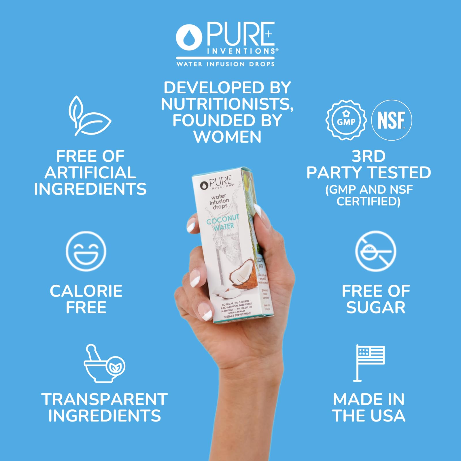 Pure Inventions - Coconut Water Infusion Drops – Electrolytes - Sugar-Free Hydration, Zero Calories, No Artificial Sweeteners, Clean Ingredients, 30 Servings Pure Inventions buy australia supplements