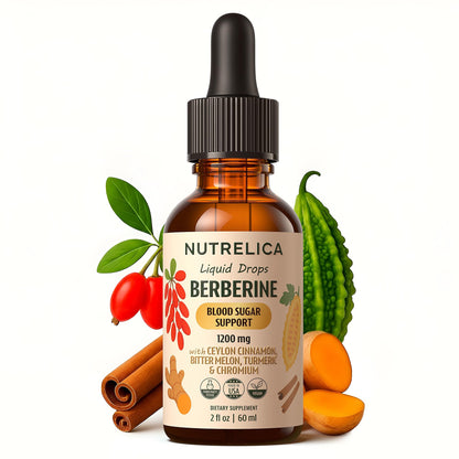 Berberine with Ceylon Cinnamon, Bitter Melon, Turmeric & Chromium – Blood Sugar Balance & Glucose Metabolism NUTRELICA