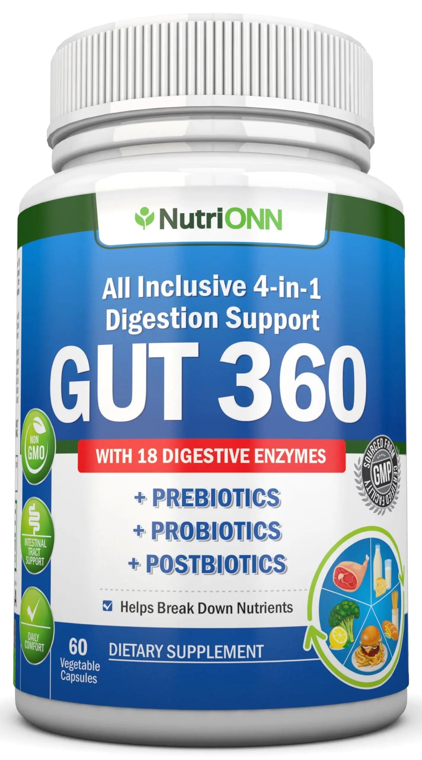 4-in-1 Probiotics, Prebiotics & Postbiotics with 18 Digestive Enzymes for Women & Men - Complete Gut & Digestive Support Supplement - Bloating Relief and Enzymes for Digestion - Non GMO - Vegan NutriONN buy australia supplements
