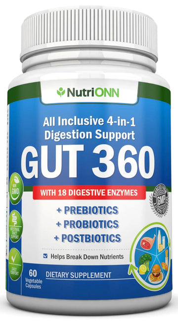 4-in-1 Probiotics, Prebiotics & Postbiotics with 18 Digestive Enzymes for Women & Men - Complete Gut & Digestive Support Supplement - Bloating Relief and Enzymes for Digestion - Non GMO - Vegan NutriONN buy australia supplements