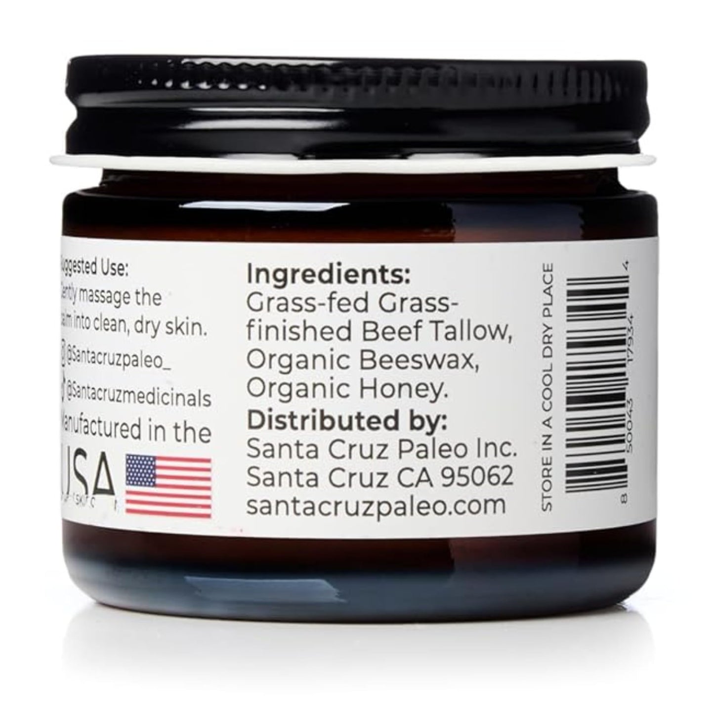 Santa Cruz Paleo, Beef Tallow, Beeswax & Honey Face Moisturizer, Organic, Unscented Grassfed Beef Tallow Skin Care, Sunscreen Free Santa Cruz Paleo