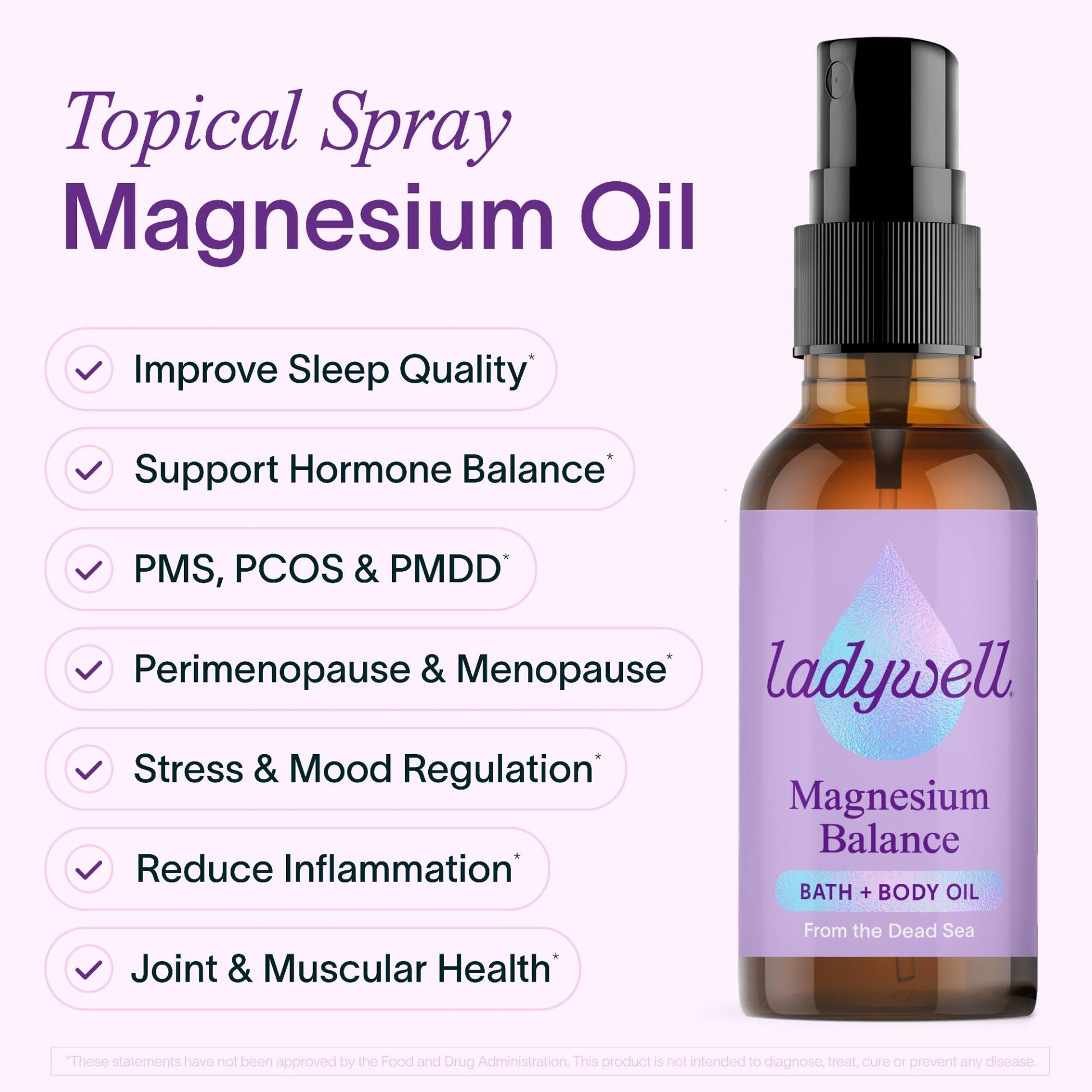 Ladywell Topical Magnesium Oil Spray | Mood, Cycle & Stress Support | PMS, PCOS, Fertility, Menopause, Hormone Balance, Cramps | Pure Magnesium Chloride, Science-Backed | Rapid Skin Absorption Ladywell buy australia supplements