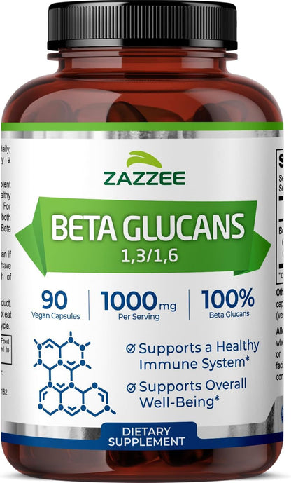 Zazzee Extra Strength 1,3/1,6 Beta Glucans, 1000mg Per Serving, 90 Capsules | Vegan, 100% Concentrated, Healthy Immune System Support, Non-GMO, Made in the USA Gsupps Australia