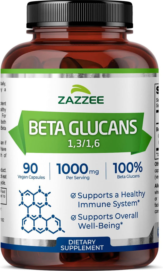 Zazzee Extra Strength 1,3/1,6 Beta Glucans, 1000mg Per Serving, 90 Capsules | Vegan, 100% Concentrated, Healthy Immune System Support, Non-GMO, Made in the USA Gsupps Australia