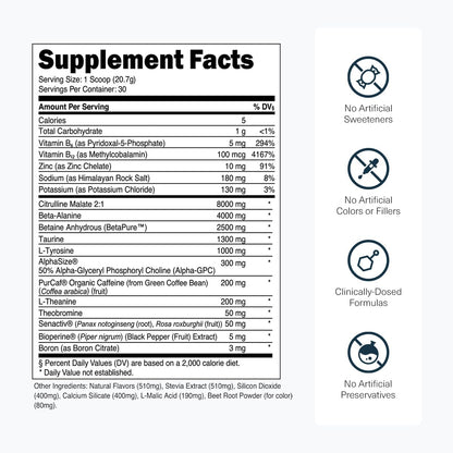 Transparent Labs Bulk Pre Workout Powder - Naturally Sweetened Preworkout for Men & Women, Pre Work Out for Muscle Building & Strength w/Beta Alanine & BetaPure - 30 Servings, Strawberry Lemonade